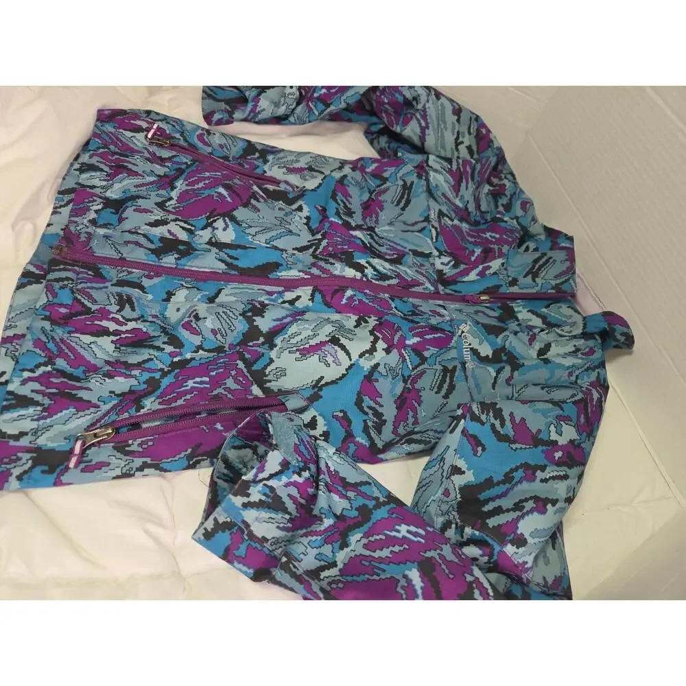 Columbia Jacket Girls Sz 7 8 Blue Abstract Waterproof Ski Snow 3in1 Shell Winter